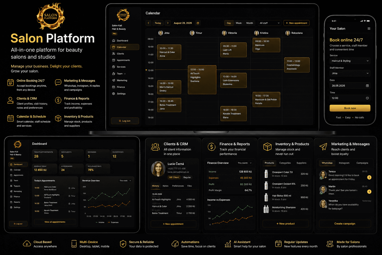 Salon Platform — přehled produktu: kalendář, dashboard a online rezervace